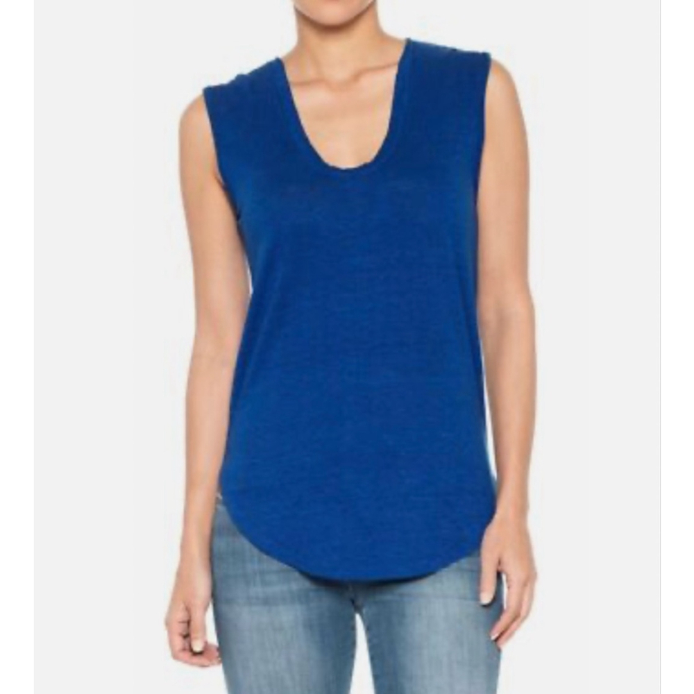 NWT Joe's Jeans 100 % Linen Cobalt Blue Lightweight Scoop Muscle Tee Size Small